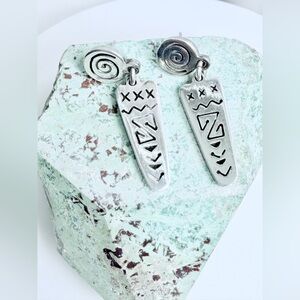 Silpada Rare HTF Oxidized Sterling Mexico Geometric Drop Post Earrings